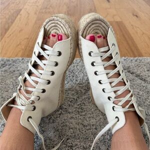 Lace-Up Canvas Espadrille Sandals in Off-White